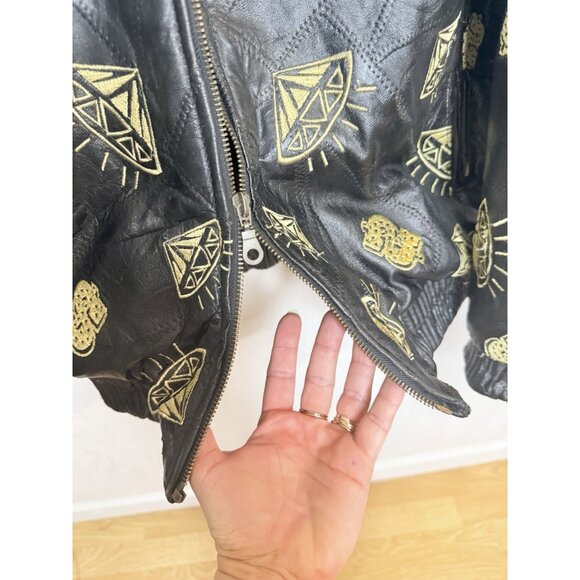 Original Modal Black Lambskin Leather Jacket Embroidered Diamonds $$ 3XL Read - Picture 6 of 13